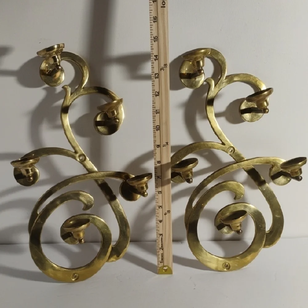 Vintage 1983 Sarheid LTD Brass Wall Hanging Candle Holders Scones Made In Korea